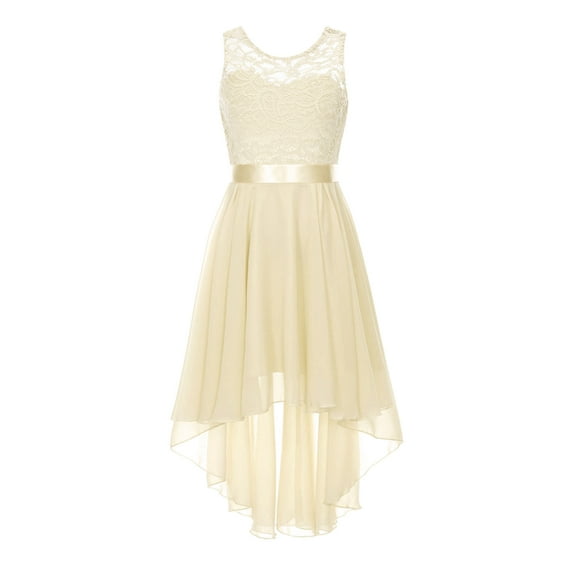 CHICTRY Girls Chiffon Floral Lace Party Dress Sleeveless Wedding Bridesmaid Dress,Sizes 6-16 Champagne 12
