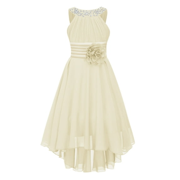 CHICTRY Girls Chiffon Floral Lace Party Dress Sleeveless Wedding Bridesmaid Dress,Sizes 6-16 Champagne-A 10