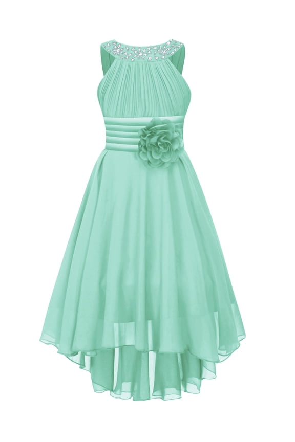Girls Chiffon Floral Lace Party Dress Sleeveless Wedding Bridesmaid Dress,Sizes 6-16 Mint Green 6