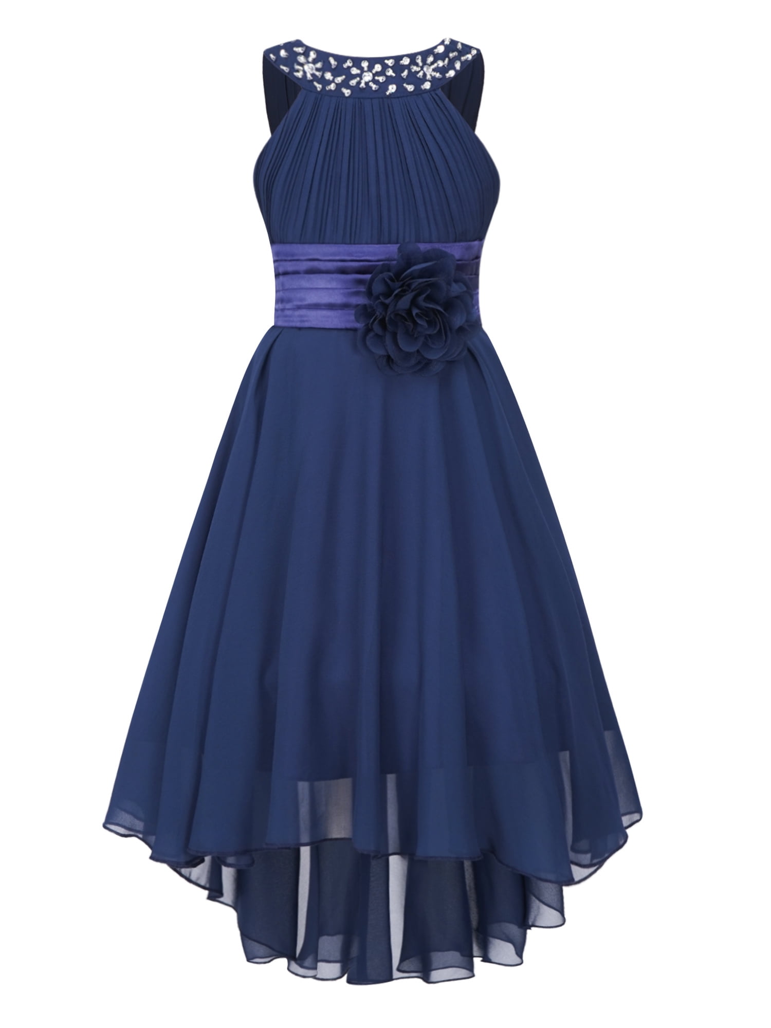 CHICTRY Girls Chiffon Floral Lace Party Dress Sleeveless Wedding Bridesmaid  Dress,Sizes 6-16 Navy Blue-A 10 - Walmart.com