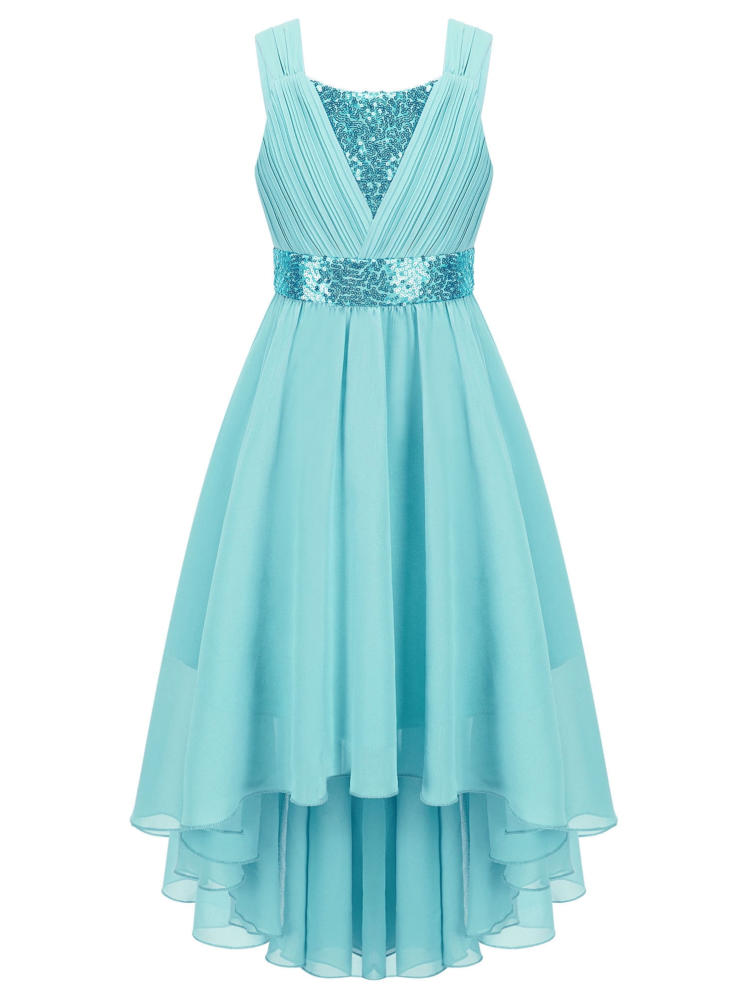 turquoise bridesmaid dresses with lace Lace Chiffon A-Line Round Neck Bridesmaid Dress in Turquoise, Turquoise / 4