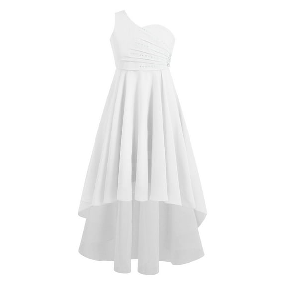 CHICTRY Girls Chiffon One Shoulder Wedding Bridesmaid Dress Shiny Rhinestones High-Low Birthday Party Pageant Gown Dress Ivory 12