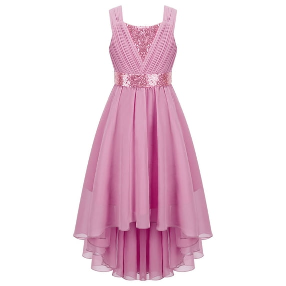 CHICTRY Girls Chiffon Sequins Birthday Party Proms Dress Pleated High-low Hem Flower Girls Dress Pink 16