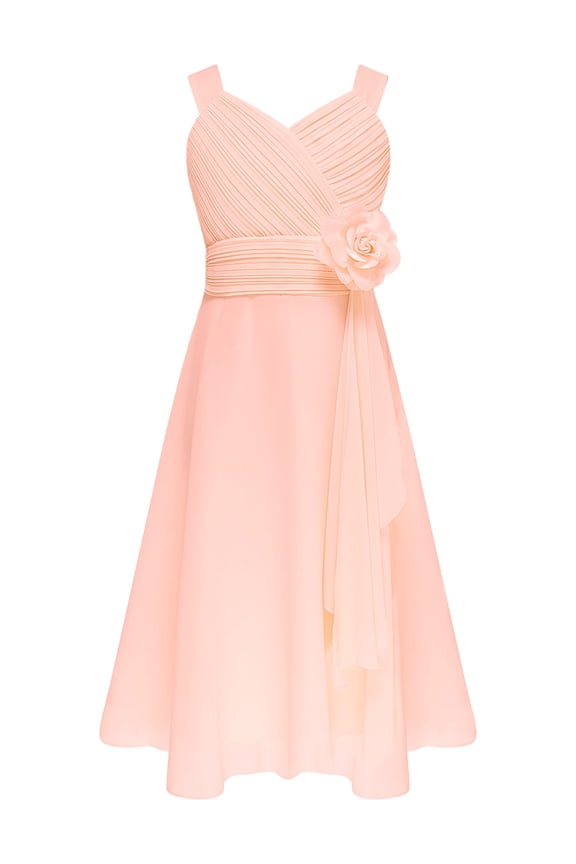 Girls Chiffon Sequins Birthday Party Proms Dress Pleated High-low Hem Flower Girls Dress Pink-A 6