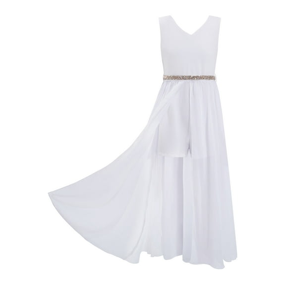 CHICTRY Girls Chiffon Short Dance Jumpsuit Romper Birthday Party Maxi Dress White 8