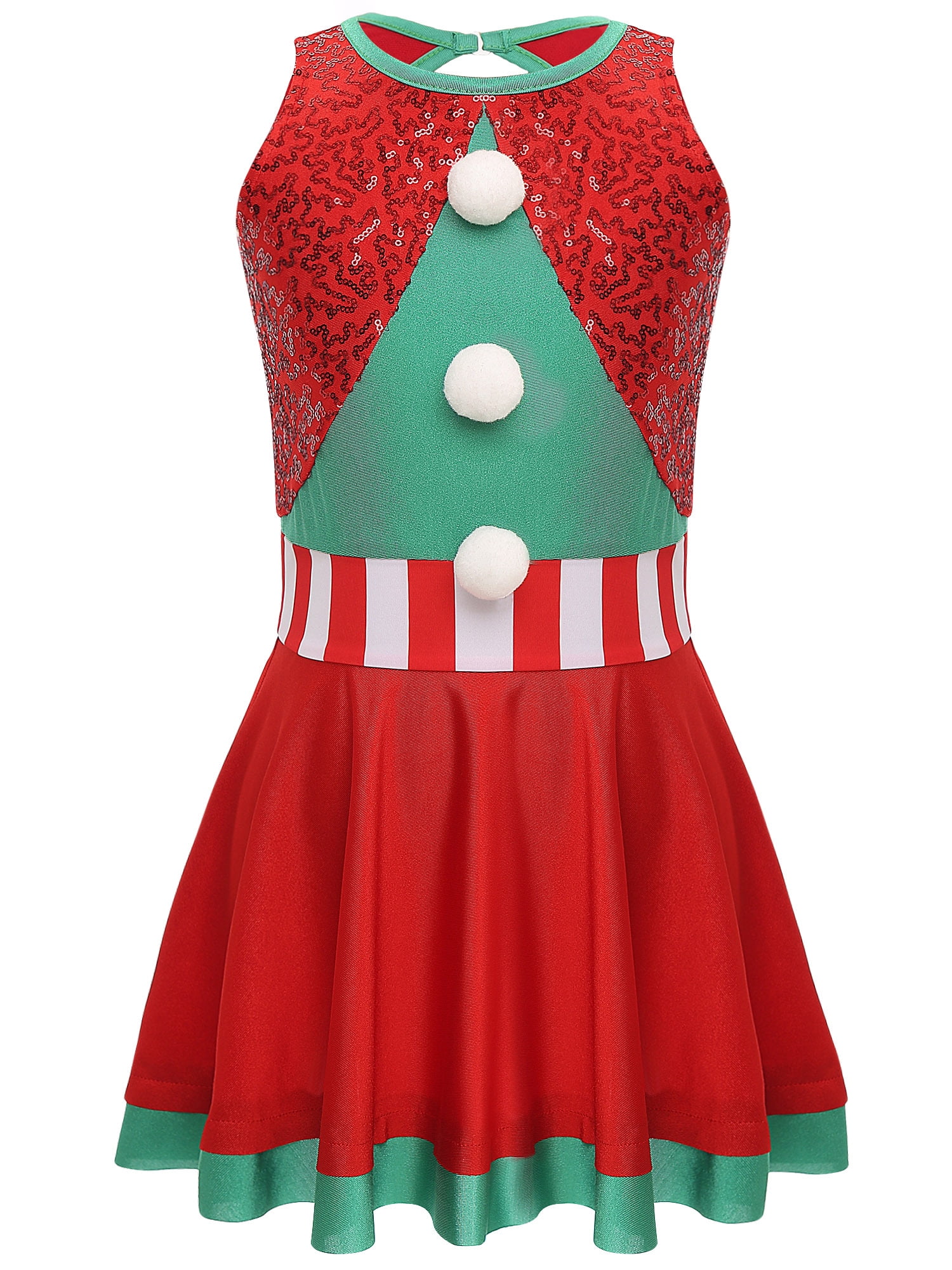 CHICTRY Girls Christmas Santa Dance Costume Shiny Sequins Stripes Waistline  Xmas Tank Dress A-Line Festival Party Dress Red 6 - Walmart.com