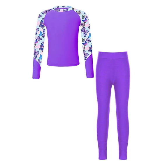 CHICTRY Girls Floral 2 Pcs Swim Cover Up Sets Upf 50+ Long Sleeve Rashguard Shirts with Leggings Pants Purple 12