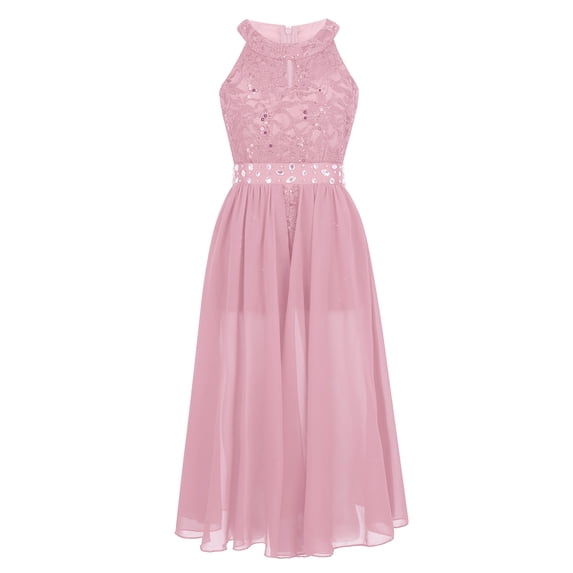 CHICTRY Girls Floral Lace Rhinestone Maxi Romper Dress for Birthday Wedding Party Pink 14