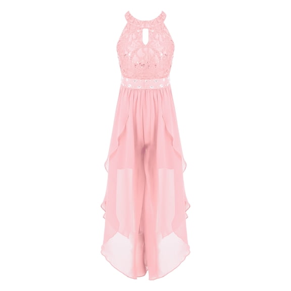 CHICTRY Girls Floral Lace Rhinestone Maxi Romper Dress for Birthday Wedding Party
