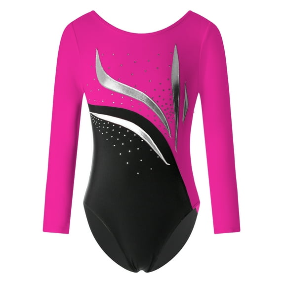 CHICTRY Girls Gymnastics Leotard Long Sleeve Exercise Training Gymnastics Bodysuit Dancewear Hot Pink 10