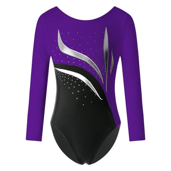 CHICTRY Girls Gymnastics Leotard Long Sleeve Exercise Training Gymnastics Bodysuit Dancewear Purple 8