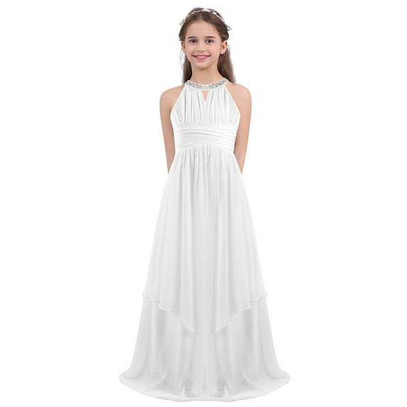 CHICTRY Girls Halter Sequined Bridesmaid Dress Birthday Party Prom Ball Gown Ivory 6