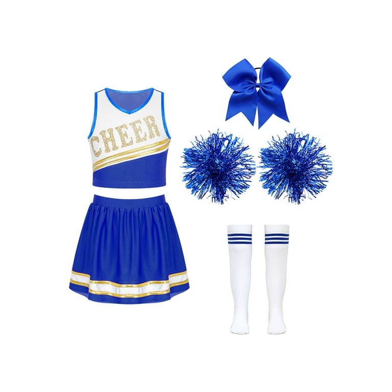 CHICTRY Girls High School Cheers Costume Halloween Cheerleading Uniform  Cosplay Fancy Dress 2Pcs Outfit B Blue 6 