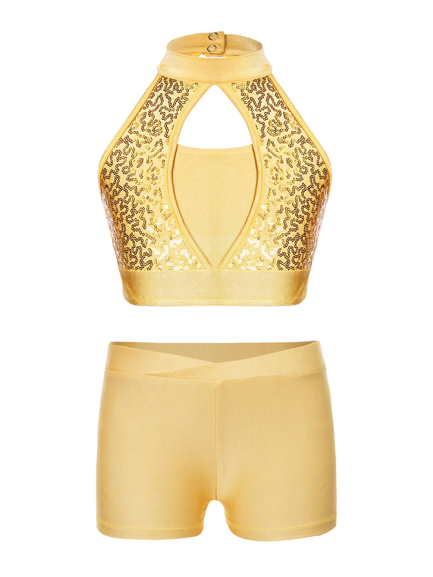CHICTRY Girls Jazz Hip Hop Dance Teamwear Halter Neck Sparkle