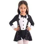 CHICTRY Girls Latin Jazz Dance Dress Bow Tie Tuxedo Sequins Gymnastics Leotard