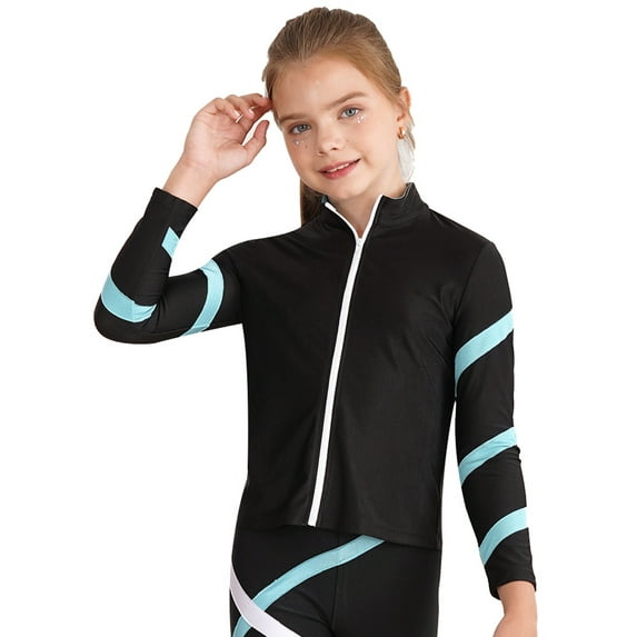 CHICTRY Girls Long Sleeve Athletic Coat Tops Teens Juniors Stripes Zipper Front Sports Jacket Light Blue 14
