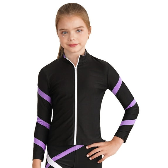 CHICTRY Girls Long Sleeve Athletic Coat Tops Teens Juniors Stripes Zipper Front Sports Jacket Light Purple 16