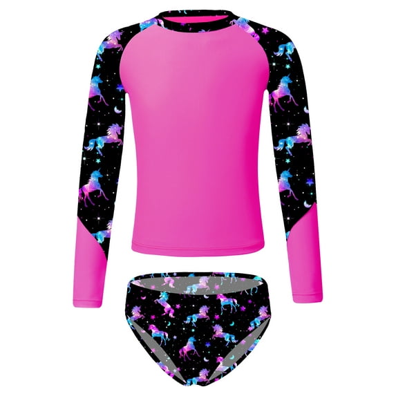 CHICTRY Girls Long Sleeve Printed Swimsuit Quickly Dry Swim Tops with Briefs Swimwear Bathing Suit Pegasus&Rose 12