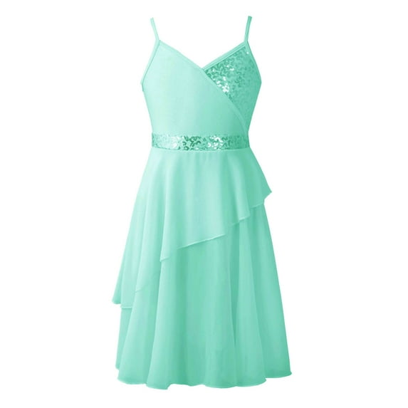 CHICTRY Girls Lyrical Sequins Dance Dress Latin Ballet Performance Costume Mint Green 6