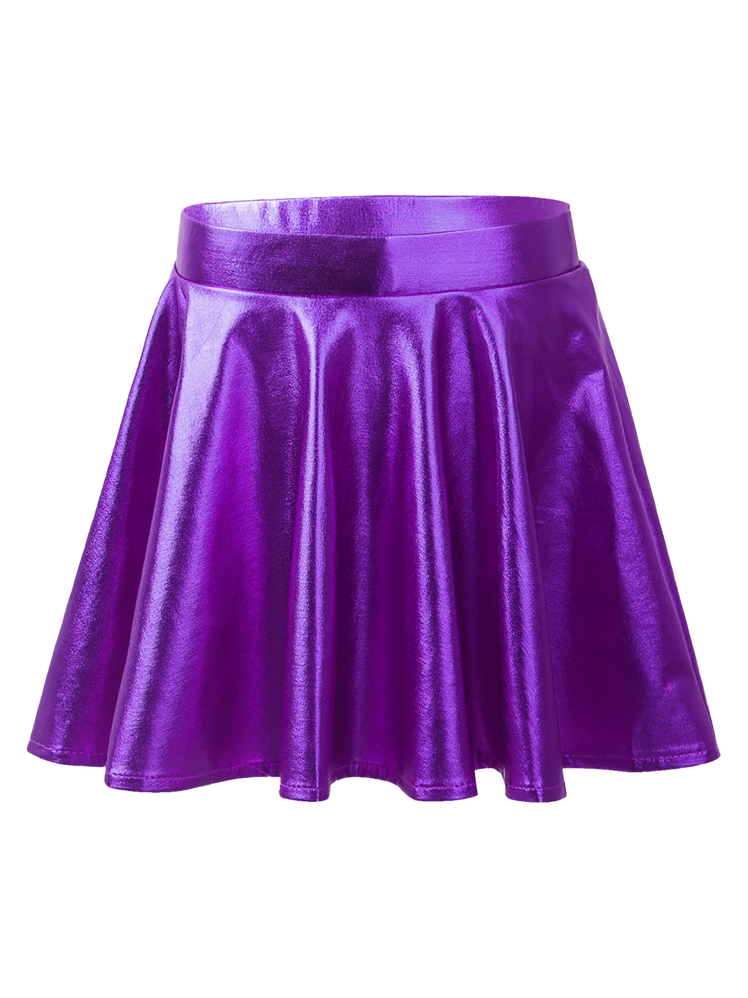 CHICTRY Girls Metallic Flared Dance Skirt Holographic Jazz Hip Hop Dance Costume,Sizes 6-14