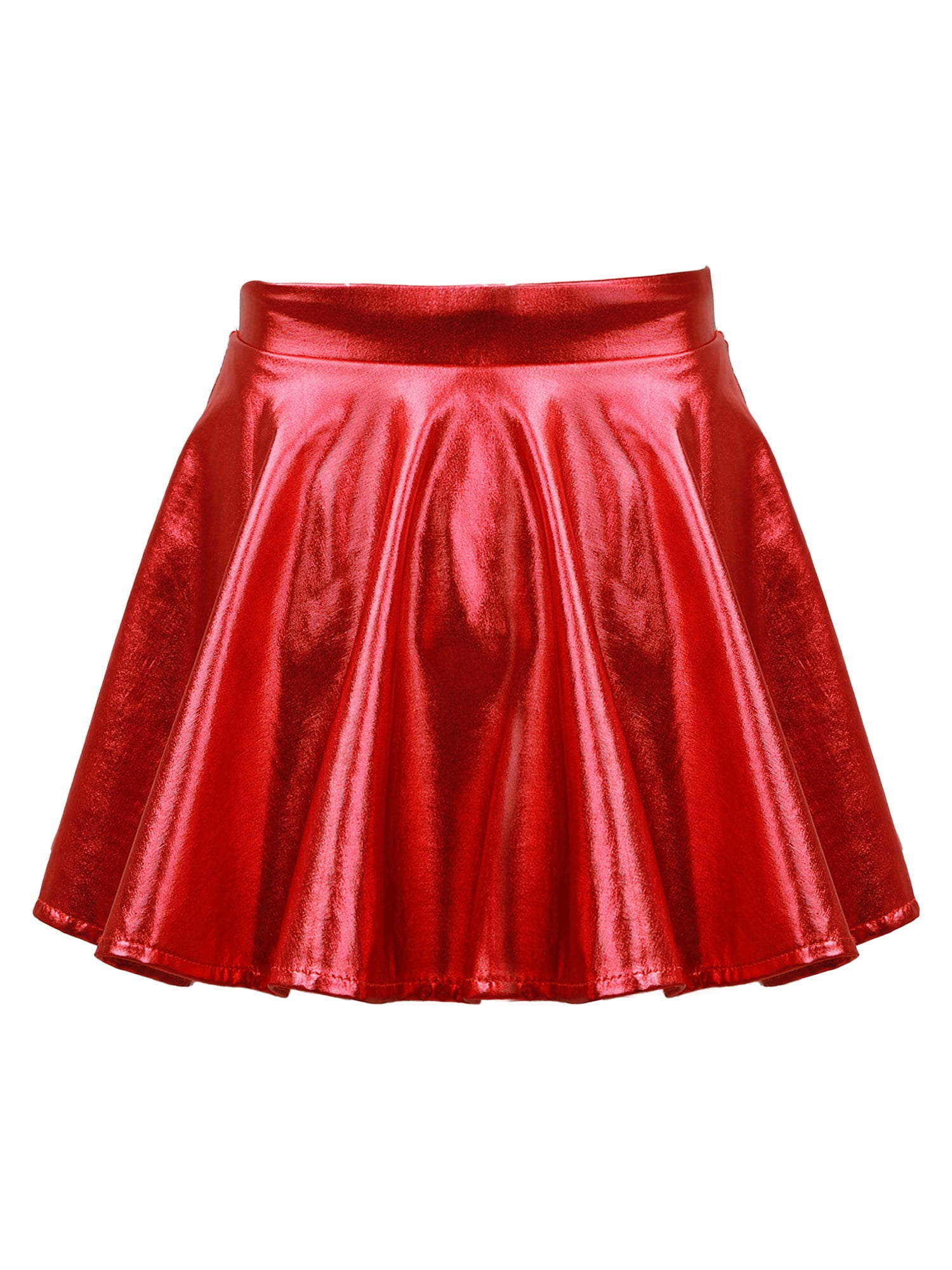 CHICTRY Girls Metallic Flared Dance Skirt Holographic Jazz Hip Hop Dance Costume,Sizes 6-14