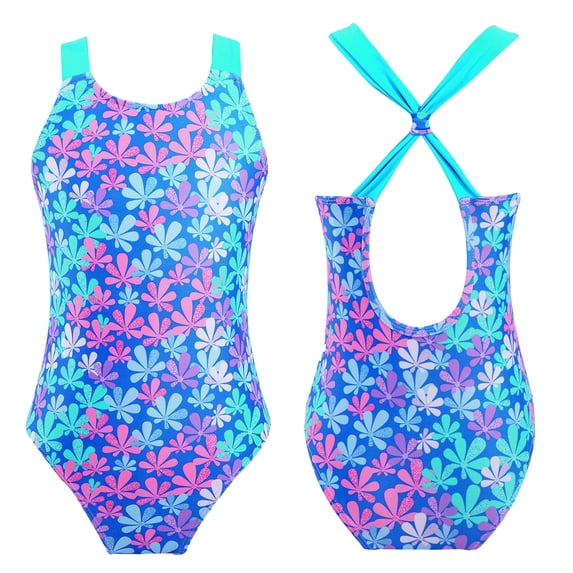 CHICTRY Girls One Piece Fish Scales Prints Swimwear Horse Patterns Swimsuit Colorful Floral Blue 8