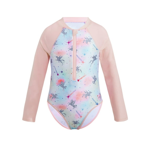 CHICTRY Girls One Piece Rash Guard Swimwear Palm Leaves Printed Swimsuit Multi Horse 6