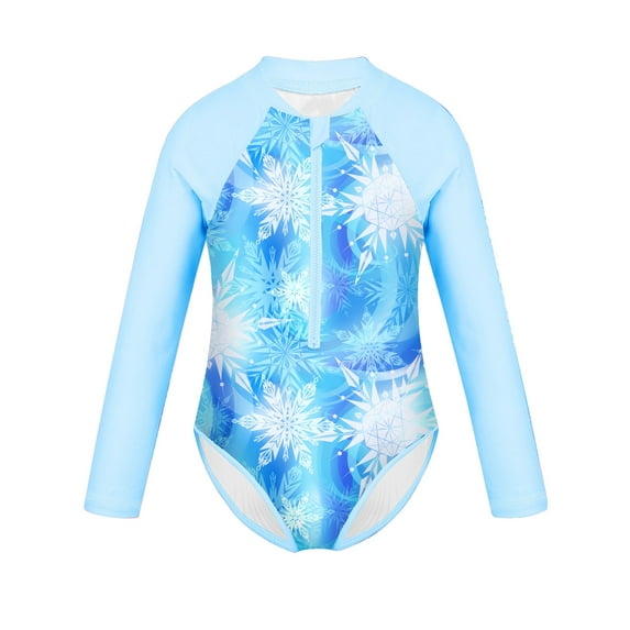 CHICTRY Girls One Piece Rash Guard Swimwear Palm Leaves Printed Swimsuit Snow Blue 12