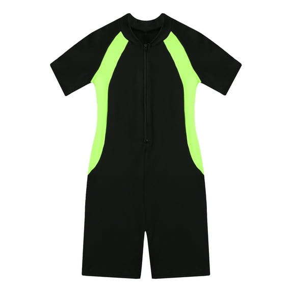 CHICTRY Girls One Piece Swimsuit Surfing Rashguard Short Sleeve Swimming Suit UPF 50+ Beachwear Black Yellow 14