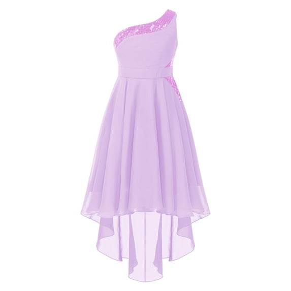 CHICTRY Girls One Shoulder Chiffon Bridesmaid Dress Sleeveless Pleated Wedding Birthday Party Gown Lavender 8
