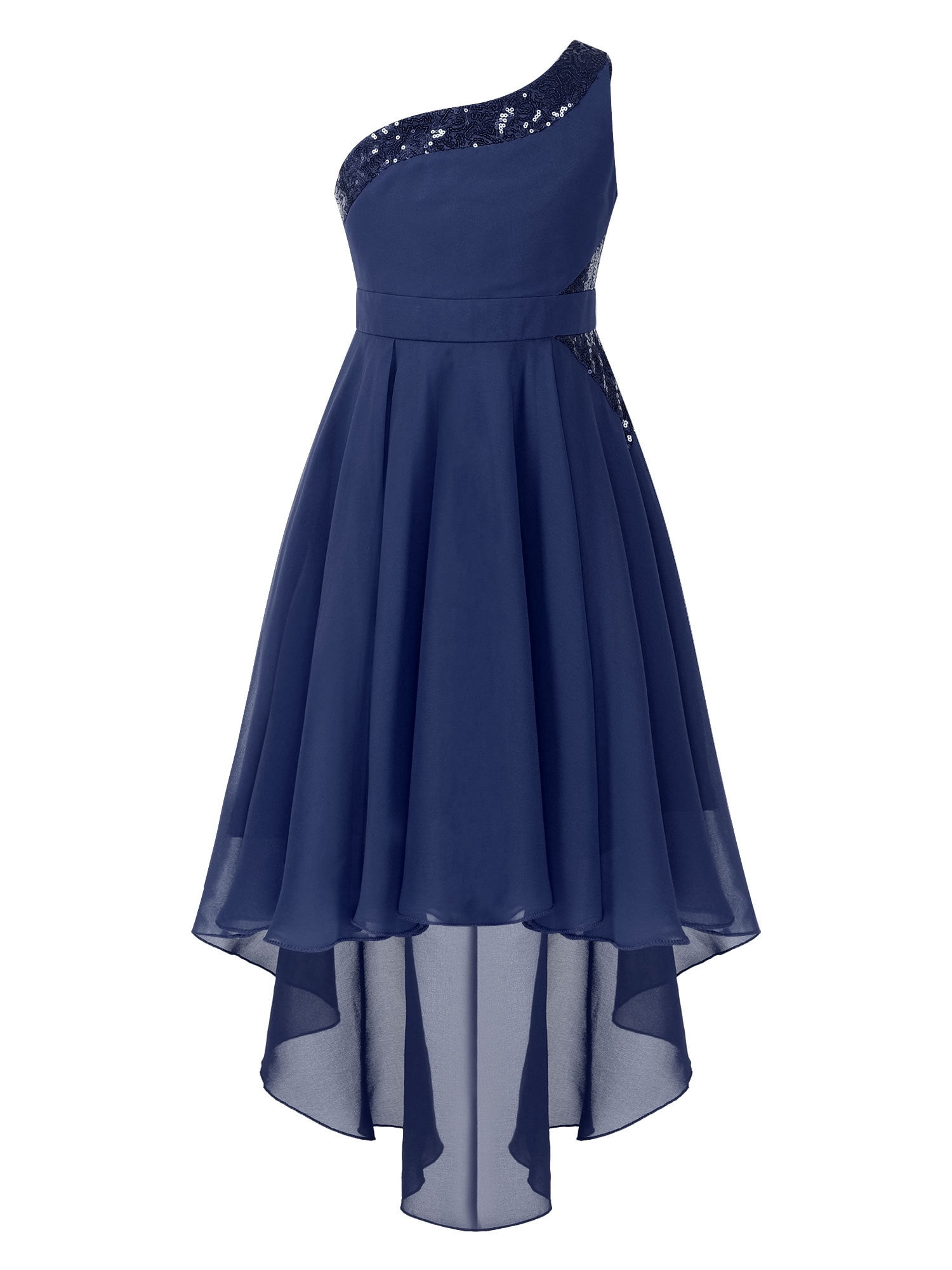 cold shoulder long chiffon bridesmaid dress Brooklynn One-Shoulder Accordion Pleat Midi Dress Navy