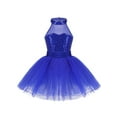 thumbnail image 1 of CHICTRY Girls Sequins Ballet Leotard Dress Halter Gymnastics Skirted Leotard Blue 4-5, 1 of 7