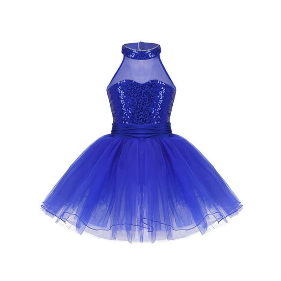 CHICTRY Girls Sequins Ballet Leotard Dress Halter Gymnastics Skirted Leotard Blue 4-5