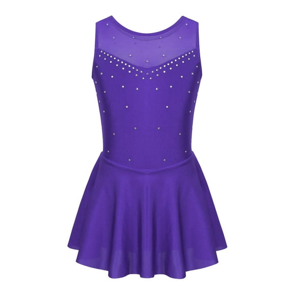 CHICTRY Girls Shiny Rhinestone Ballet Leotard Dress Tulle Skating Costume Violet 8