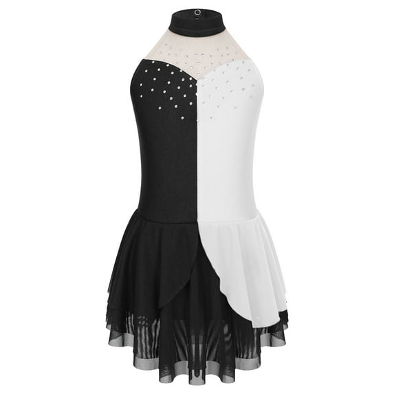 CHICTRY Girls Shiny Rhinestone Figure Ice Skating Dress Ballet Dance Gymnastics Leotard Performance Costume A White 10