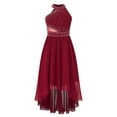 thumbnail image 1 of CHICTRY Girls Shiny Rhinestone Formal Party Dress Ruched High-Low Hem Dress Juniors Wedding Birthday Party Ball Gown Burgundy 8, 1 of 5