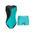 thumbnail image 1 of CHICTRY Girls Shiny Rhinestones Sports Suit Sleeveless Tank Leotard with Shorts Yoga Gym Suit Dancewear Blue Green 14, 1 of 7