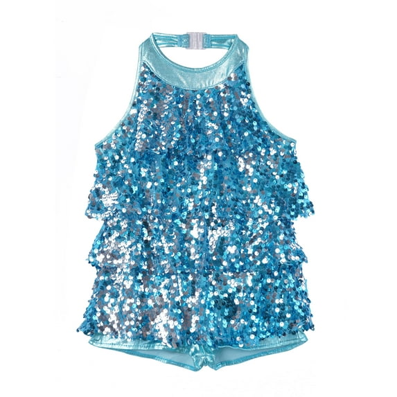 CHICTRY Girls Shiny Sequins Ballet Unitard Latin Jazz Dance Performance Costume Blue 10