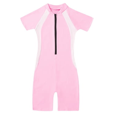 CHICTRY Girls Short Sleeve Swimming Jumpsuit Zippered Rash Guard Swimwear