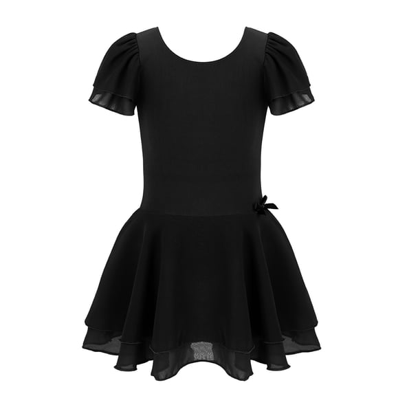 CHICTRY Girls Short Sleeves Tutu Ballet Dance Dress Gymnastic Training Leotard Black 5-6