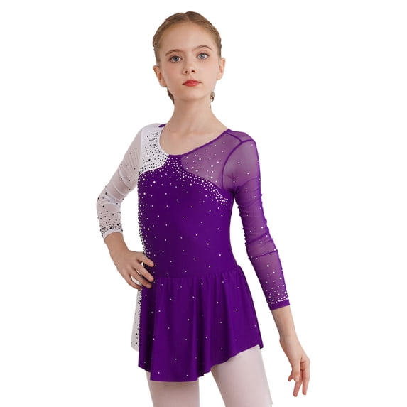 CHICTRY Girls Skating Costume Figure Skating Dress Dancewear for Competition Purple 8