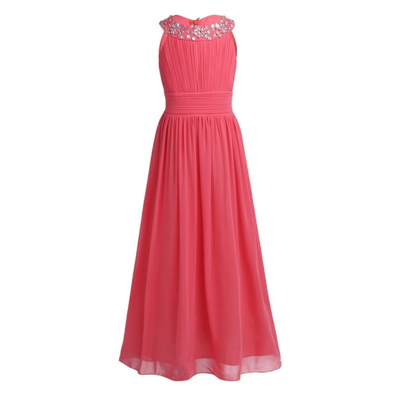 CHICTRY Girls Sleeveless Chiffon Pleated Princess Dress Sequined Neckline Birthday Party Dress Watermelon Red 6