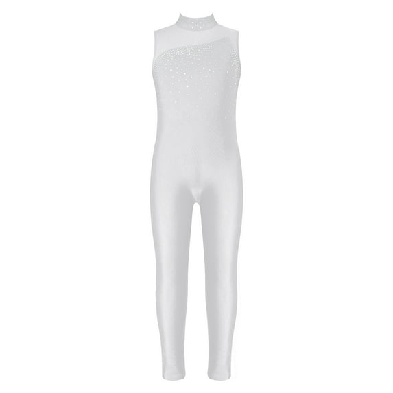 CHICTRY Girls Sleeveless Figure Skating Costume Ballet Dance Gymnastics Leotard Shiny Rhinestone Jumpsuit White 8