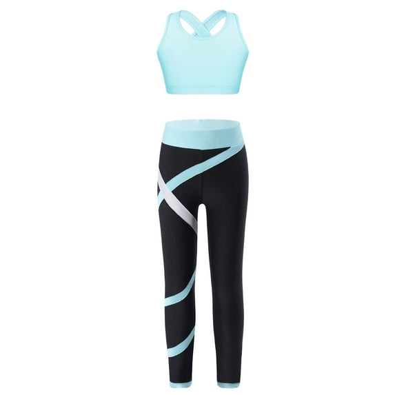 CHICTRY Girls Sports Suit Activewear Racer Back Tops with Athletic Leggings Light Blue 16