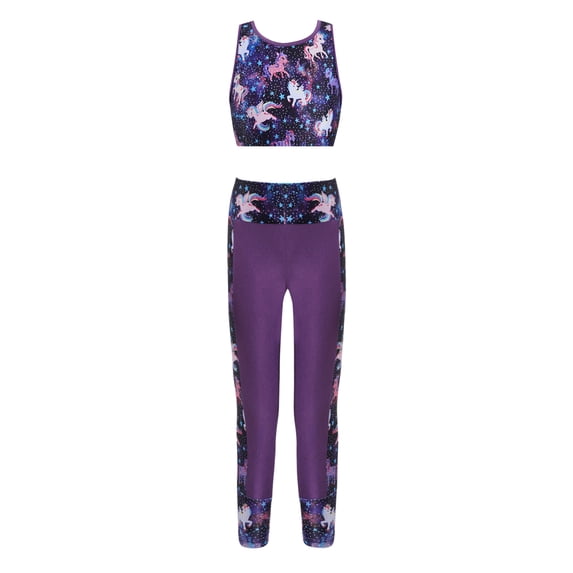 CHICTRY Girls Sports Suit Activewear Racer Back Tops with Athletic Leggings Pegasus Black 16