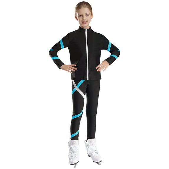 CHICTRY Girls Teens 2Pcs Sports Suit Gym Workout Outfit Long Sleeve Sparkle Rhinestone Coat with Leggings Activewear Blue Green 16