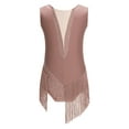 thumbnail image 1 of CHICTRY Girls Teens Figure Skating Leotard Ballet Gymnastics Latin Dance Costume V-back Shiny Rhinestone Tassels Bodysuit Dusty Pink 8, 1 of 7
