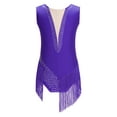 thumbnail image 1 of CHICTRY Girls Teens Figure Skating Leotard Ballet Gymnastics Latin Dance Costume V-back Shiny Rhinestone Tassels Bodysuit Purple 14, 1 of 7