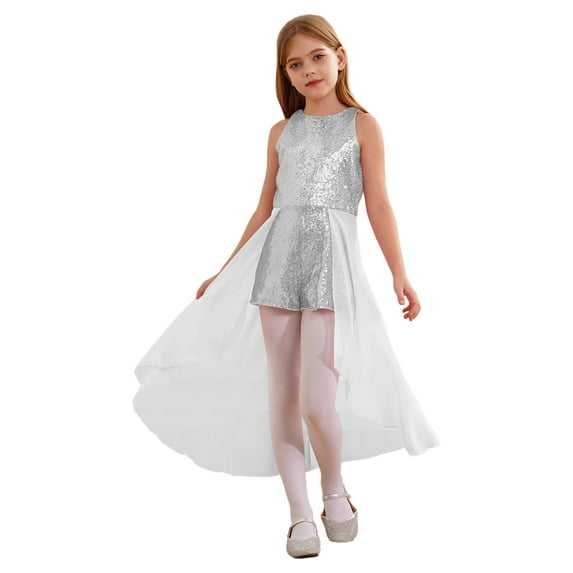 CHICTRY Girls Teens Overlay Shiny Sequins Romper Dress Sleeveless Sequins Birthday Prom Party Gown Ivory 6