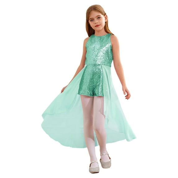 CHICTRY Girls Teens Overlay Shiny Sequins Romper Dress Sleeveless Sequins Birthday Prom Party Gown Mint Green 16